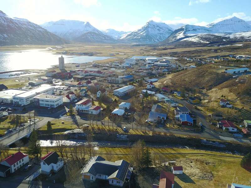 An aerial photo of Reyðarfjöður. 
