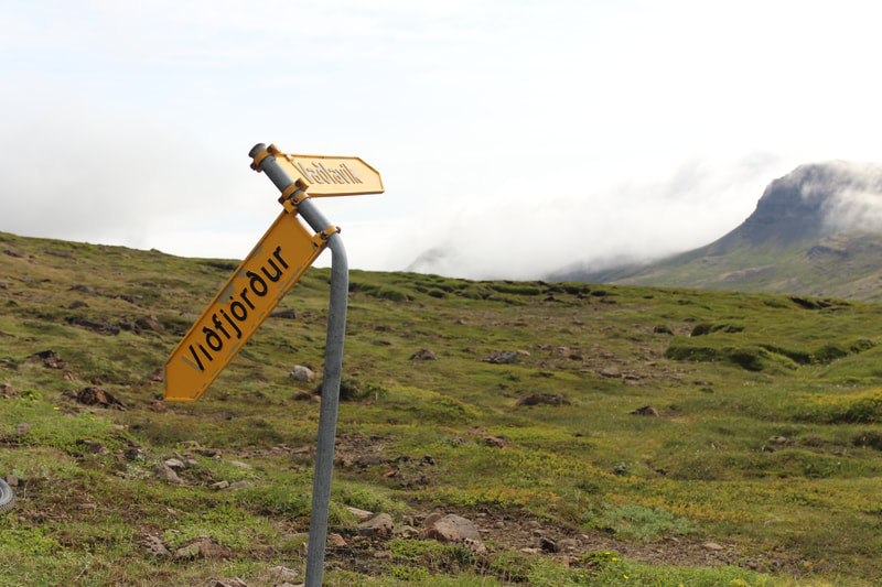 A sign (kind of) pointing to Vöðlavík and Viðfjörður. 